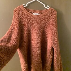 American Eagle Brown Cozy Sherpa Crew Neck Sweater | Size M